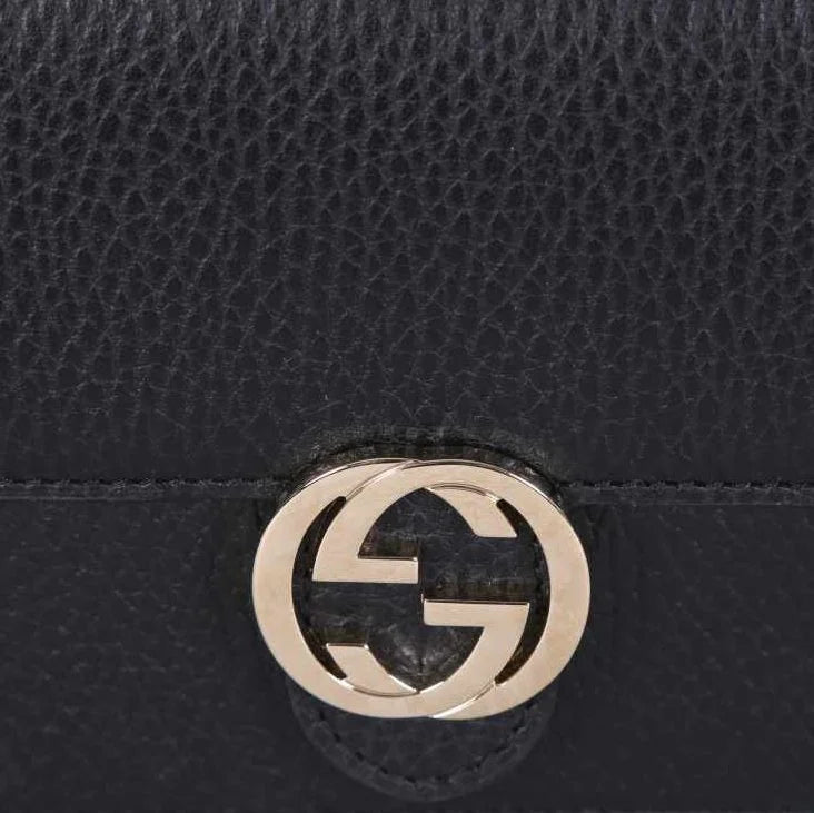 Gucci Interlockingg Leather Wallet On Chain Nero