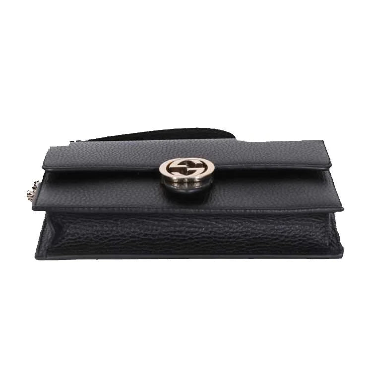 Gucci Interlockingg Leather Wallet On Chain Nero