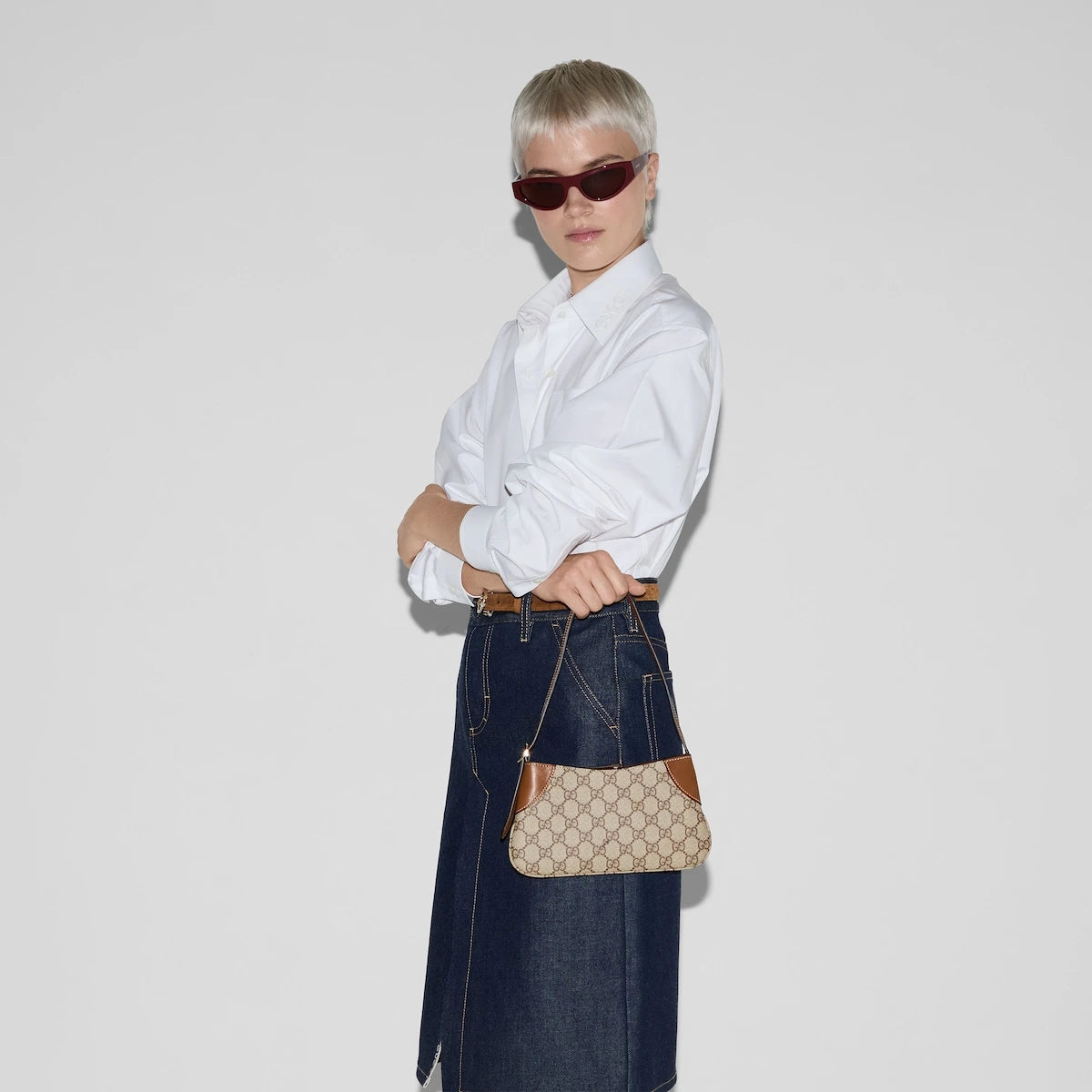 Gucci GG Emblem Small Shoulder Bag Beige Ebony GG Canvas