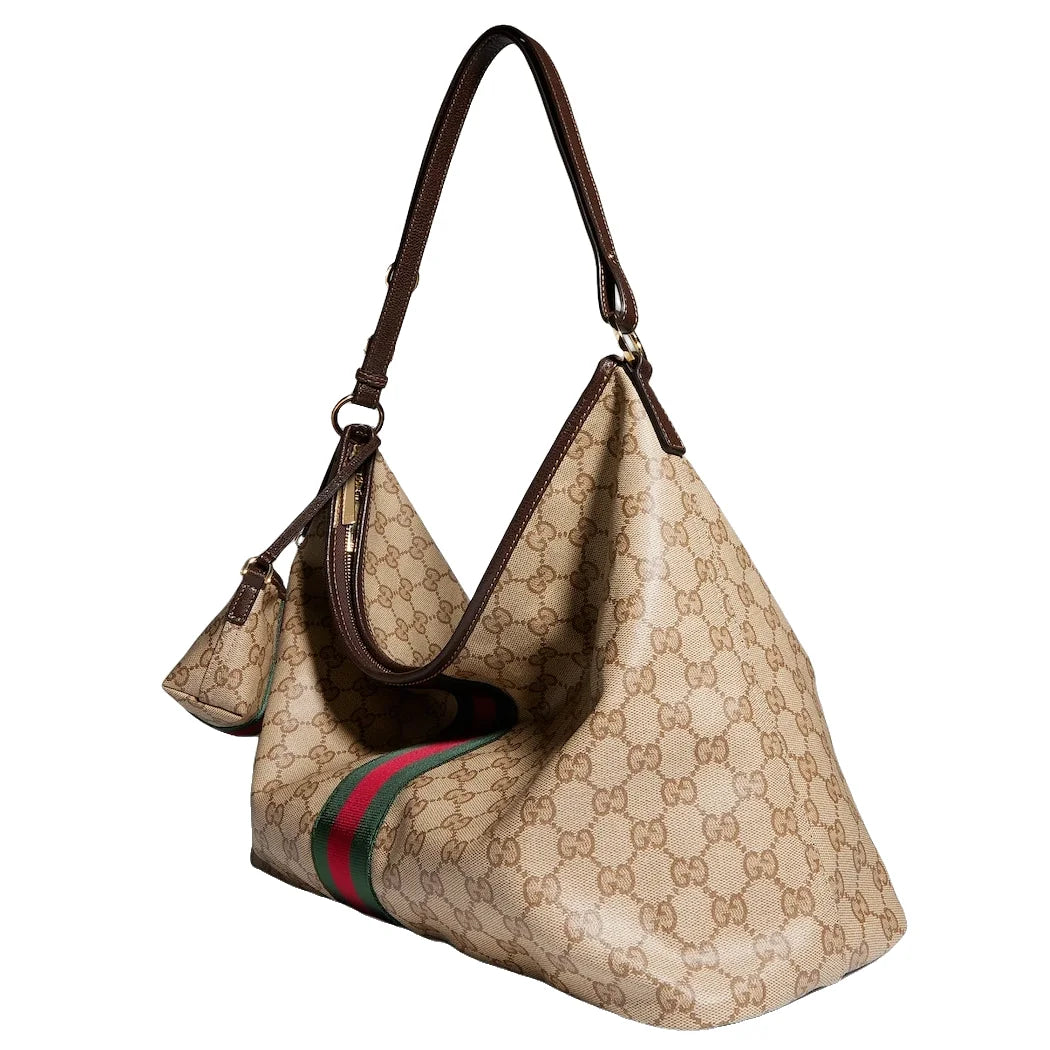 Gucci Large Shoulder Bag with Web Beige