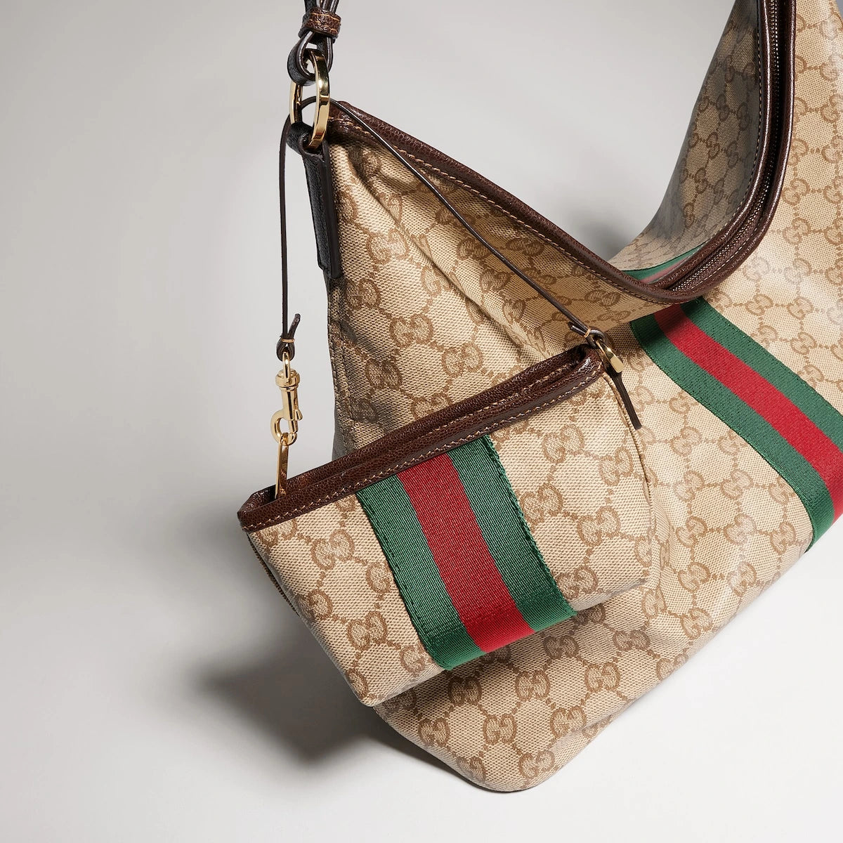 Gucci Large Shoulder Bag with Web Beige