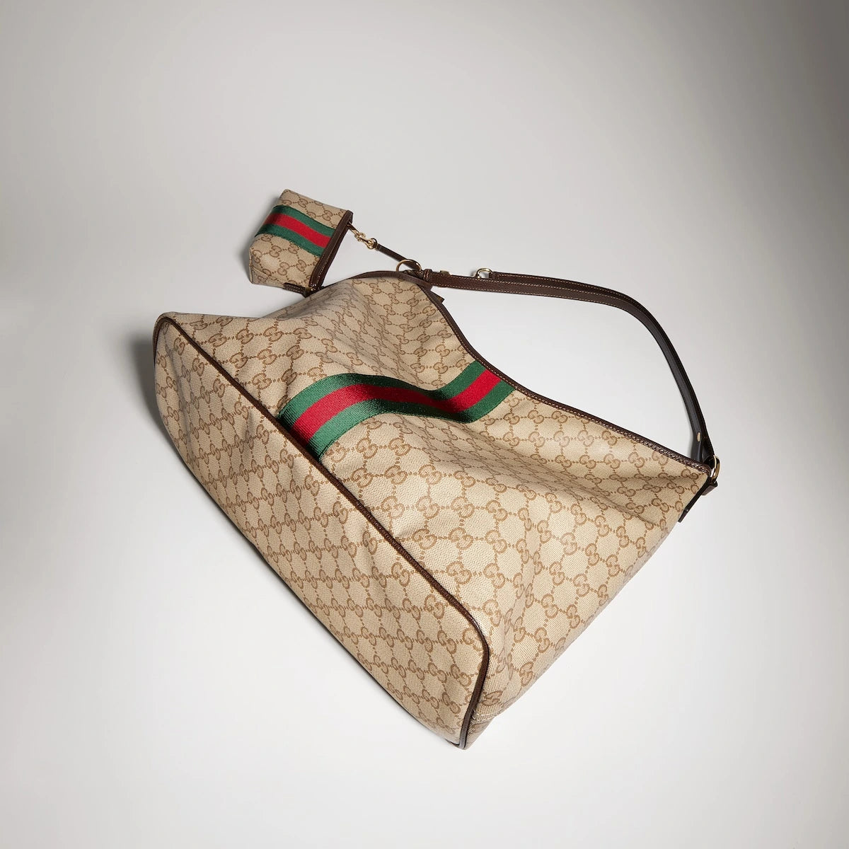 Gucci Large Shoulder Bag with Web Beige