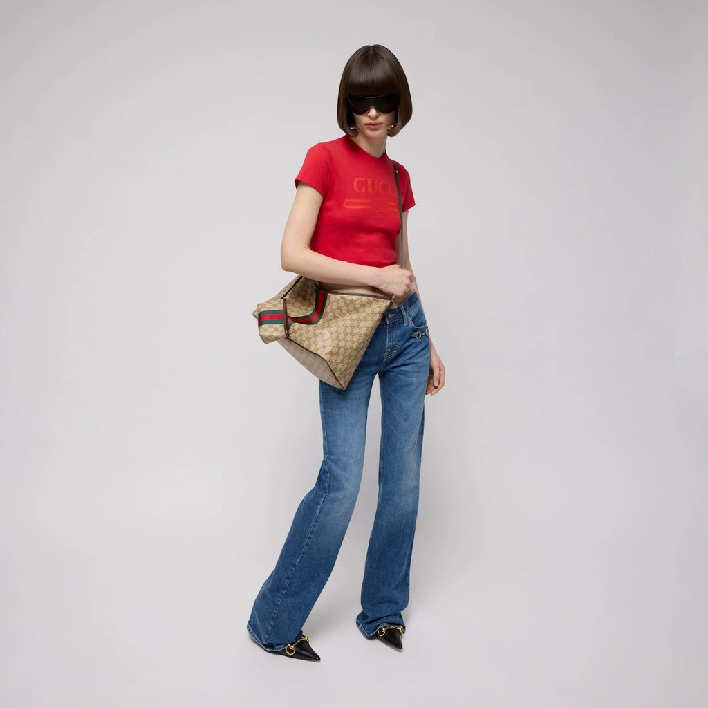 Gucci Large Shoulder Bag with Web Beige