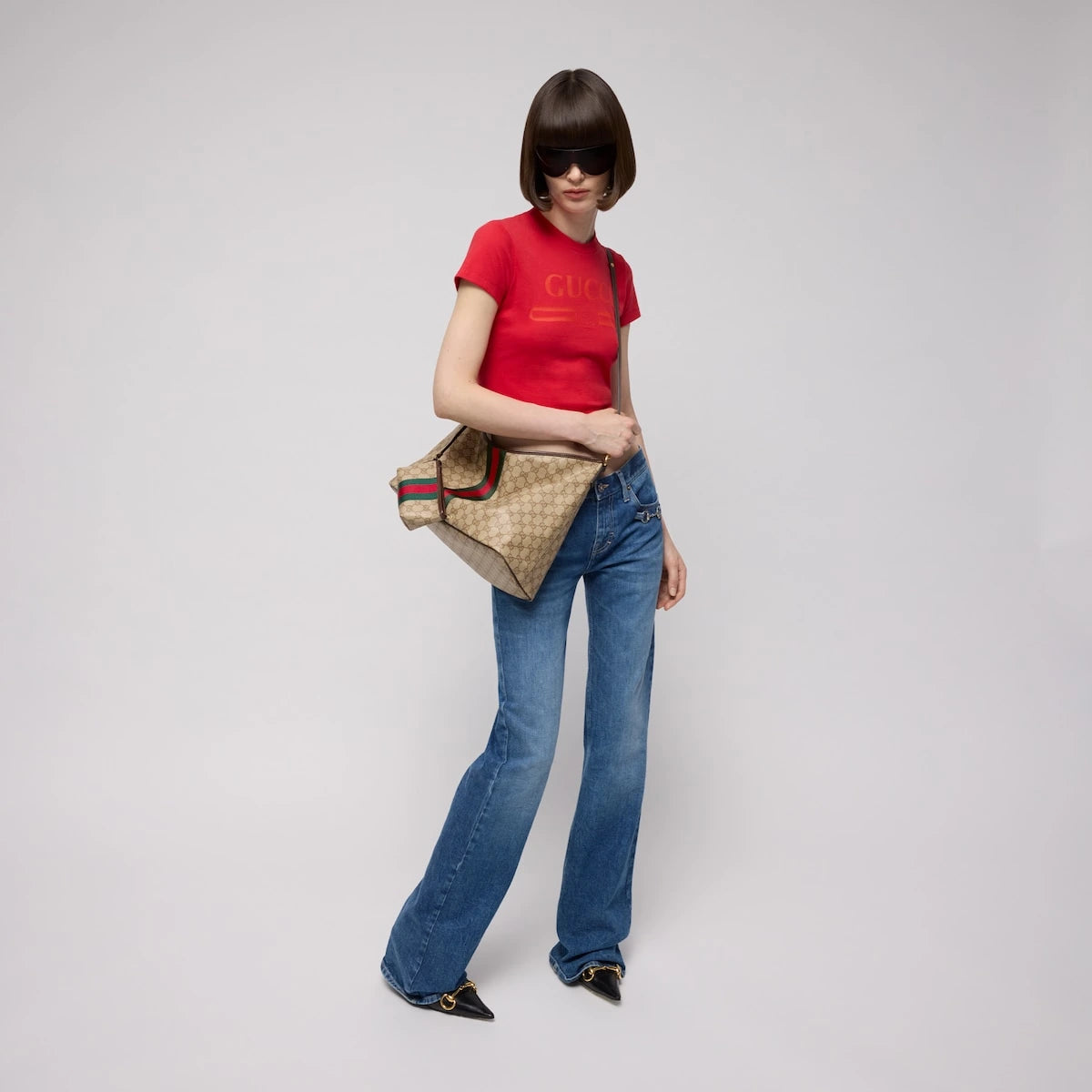 Gucci Large Shoulder Bag with Web Beige