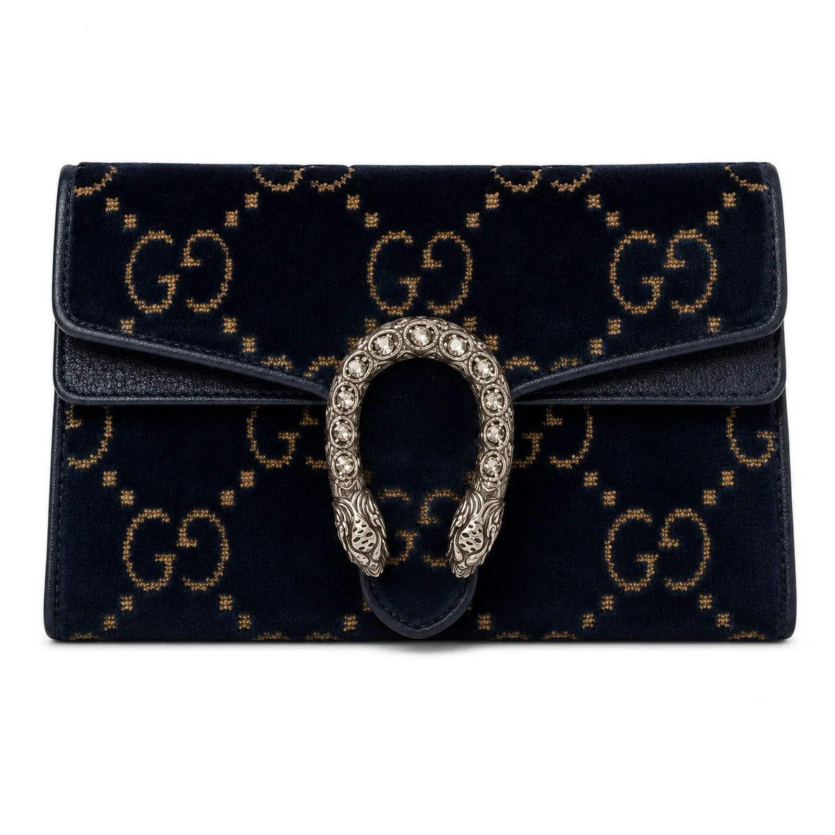 Gucci Velvet Crystal Monogram Chain Bag Blue