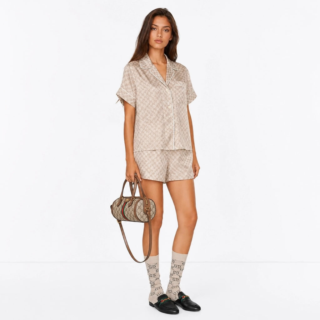Gucci Beige/Brown Supreme Canvas and Leather Small Boston Bag