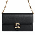 Gucci Interlockingg Leather Wallet On Chain Nero