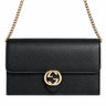 Gucci Interlockingg Leather Wallet On Chain Nero