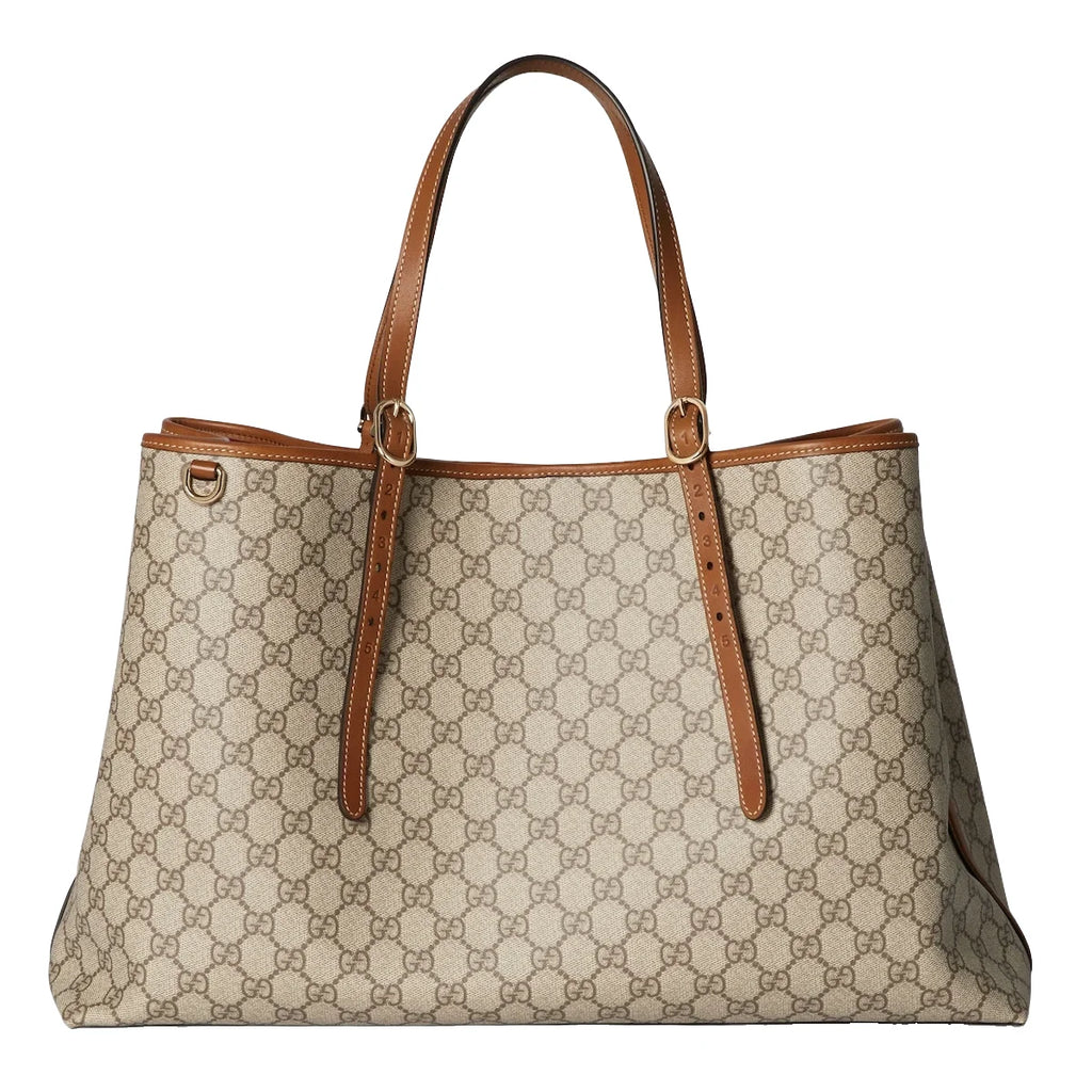 Gucci GG Emblem Maxi Tote Bag Beige Ebony GG Canvas