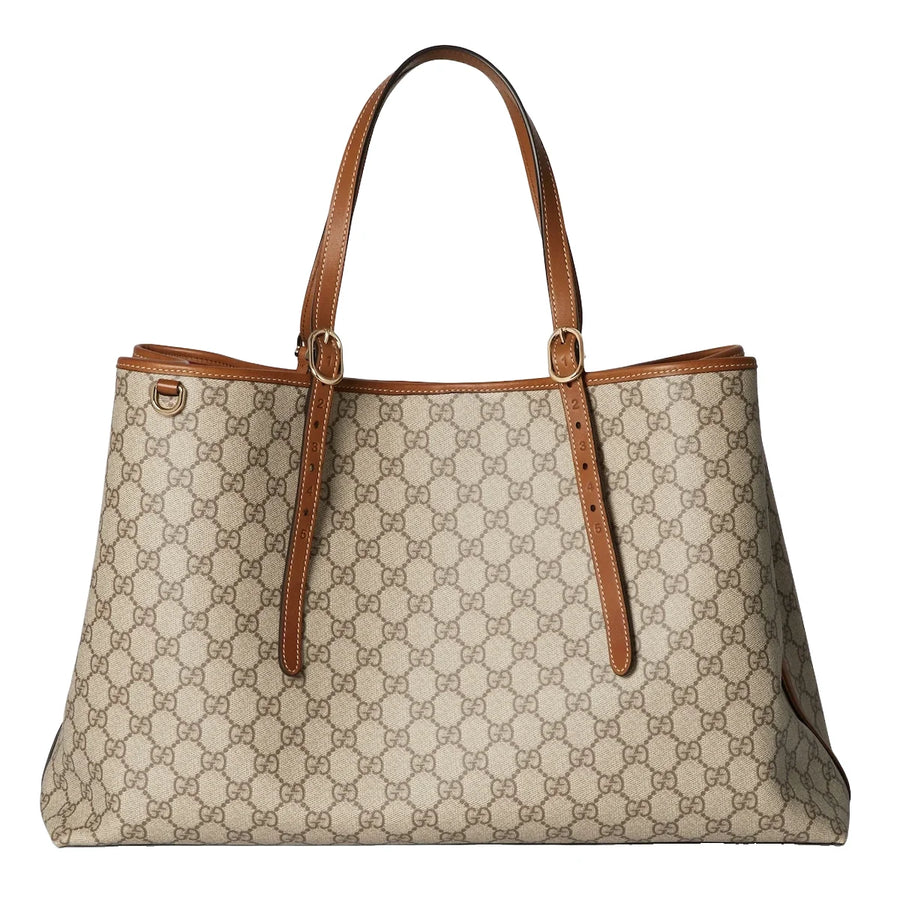 Gucci GG Emblem Maxi Tote Bag Beige Ebony GG Canvas