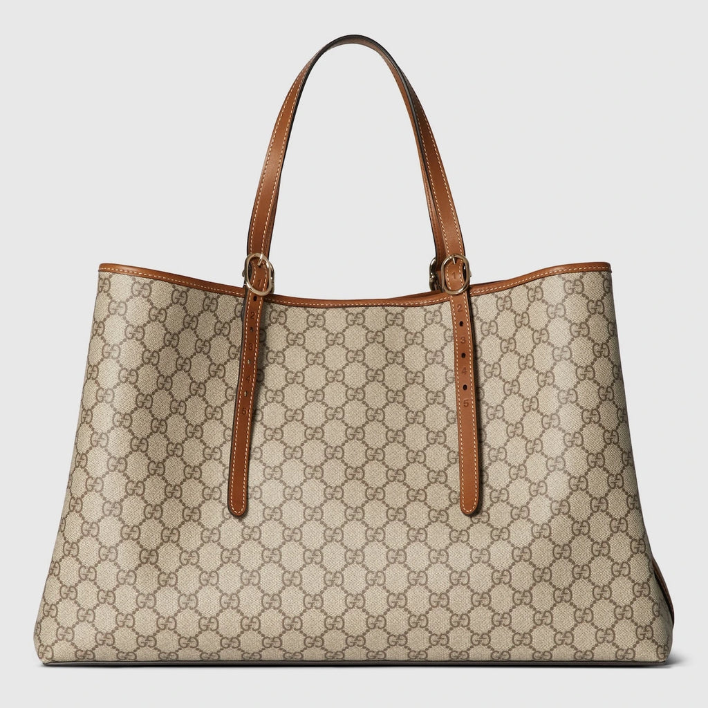 Gucci GG Emblem Maxi Tote Bag Beige Ebony GG Canvas