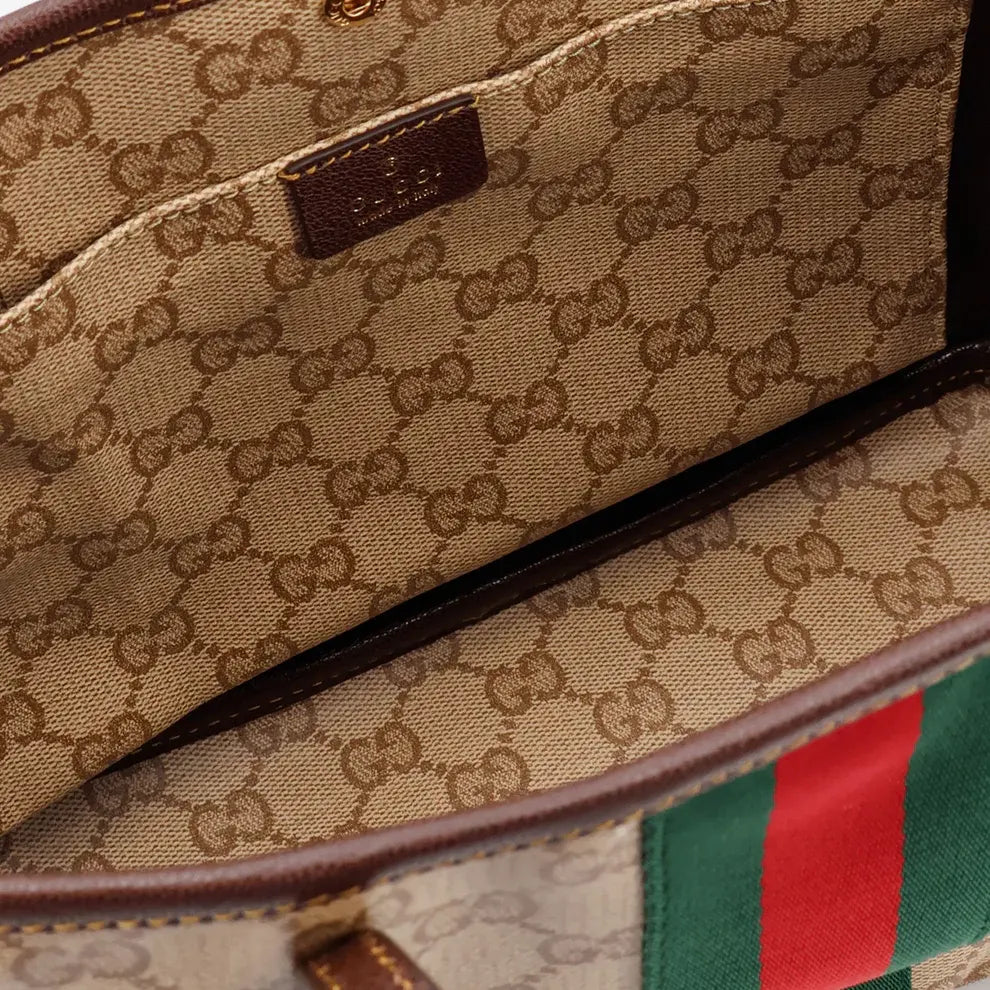 Gucci Tribeca Small Tote Bag Beige Ebony GG Canvas
