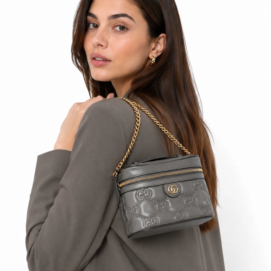 Gucci Grey Matelasse Leather Mini Top Handle Bag
