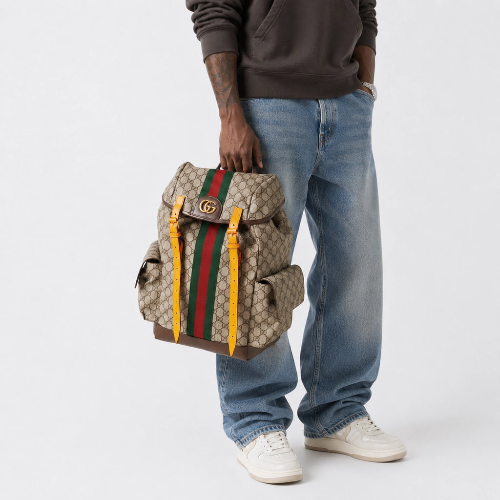 Gucci leather-trimmed backpack