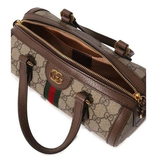 Gucci Beige/Brown Supreme Canvas and Leather Small Boston Bag