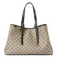 Gucci GG Supreme Monogram Emblem Medium Tote Bag Beige Black