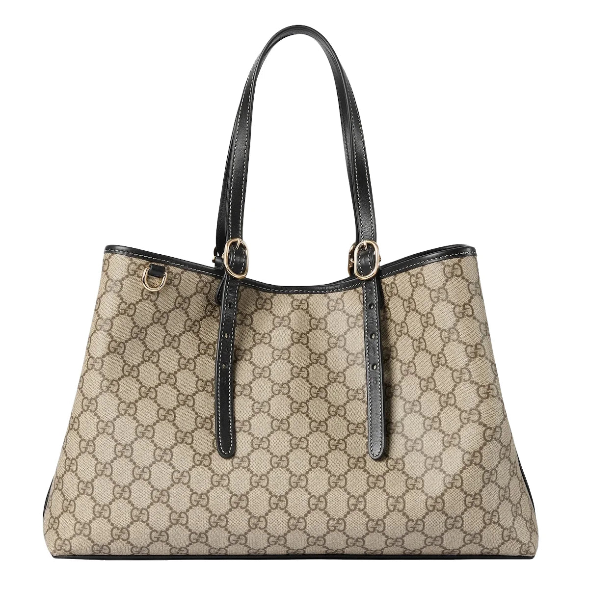 Gucci GG Supreme Monogram Emblem Medium Tote Bag Beige Black