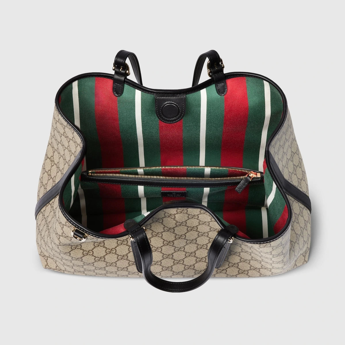 Gucci GG Supreme Monogram Emblem Medium Tote Bag Beige Black
