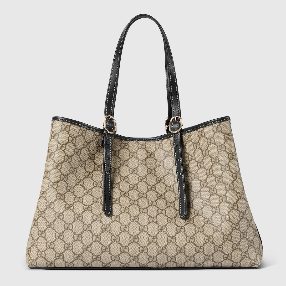 Gucci GG Supreme Monogram Emblem Medium Tote Bag Beige Black
