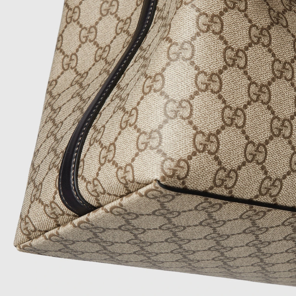 Gucci GG Supreme Monogram Emblem Medium Tote Bag Beige Black