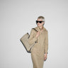 Gucci GG Supreme Monogram Emblem Medium Tote Bag Beige Black