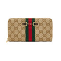 Gucci Horsebit Web Zip Around Wallet Beige/Ebony GG Canvas