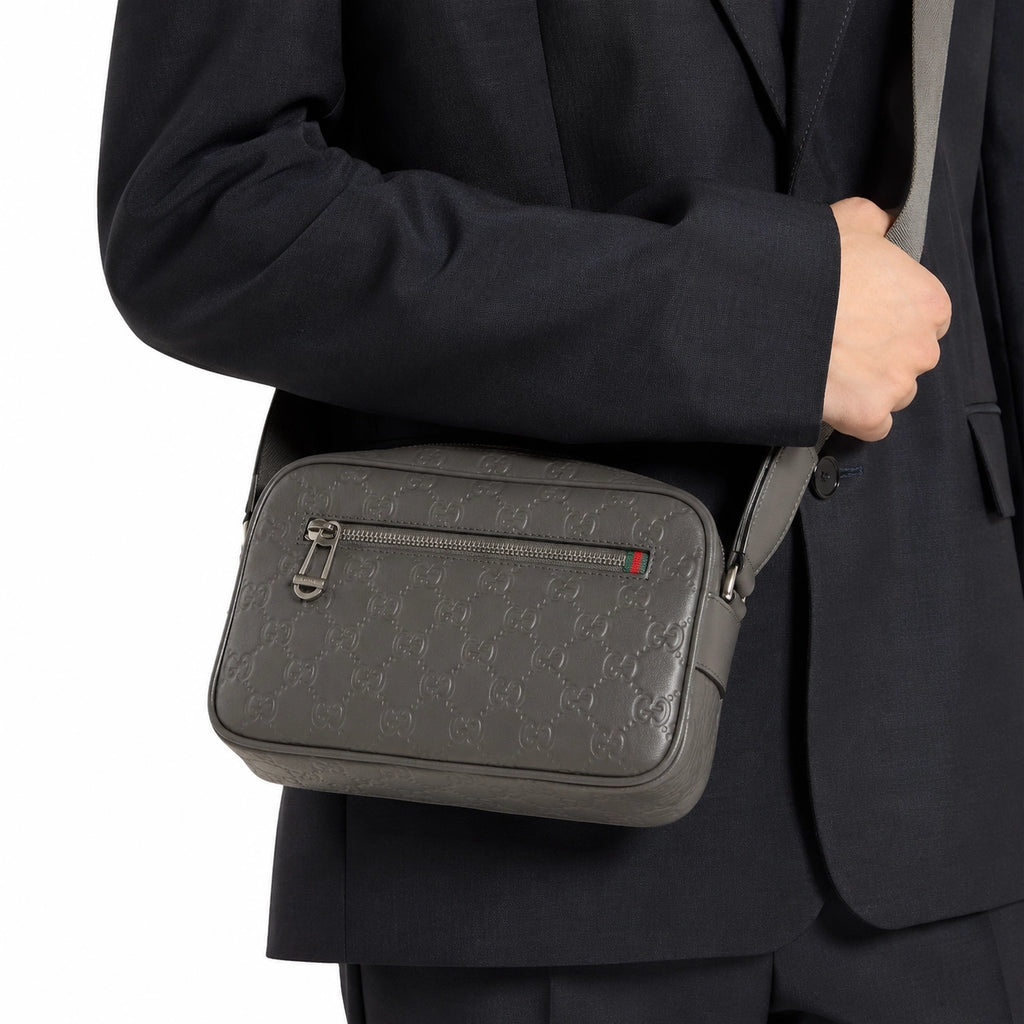 Gucci GG Emblem Small Crossbody Bag Grey