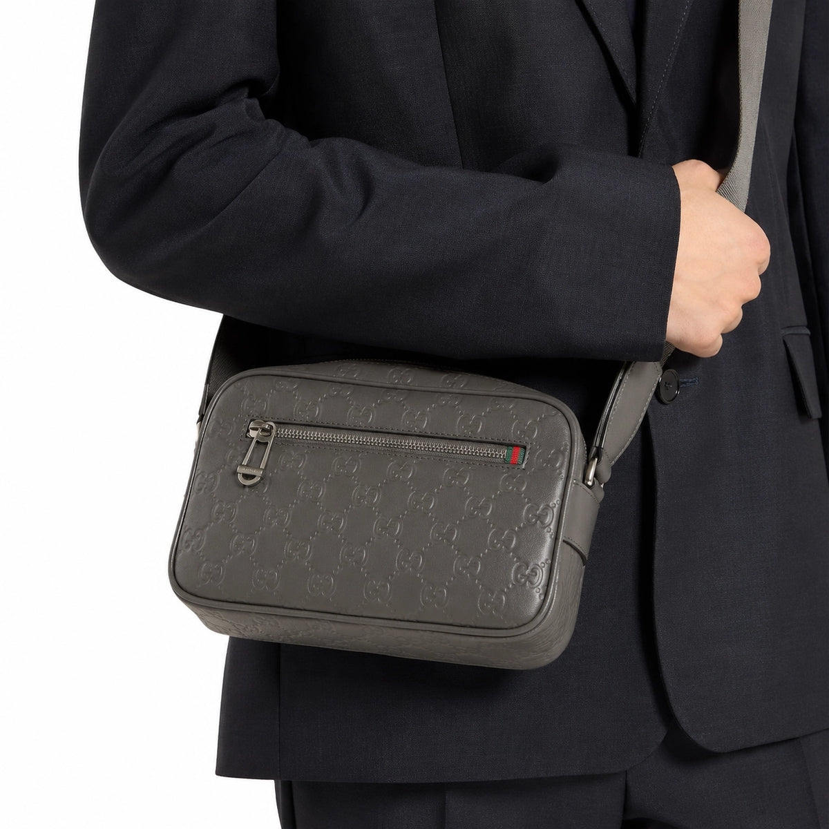 Gucci GG Emblem Small Crossbody Bag Grey