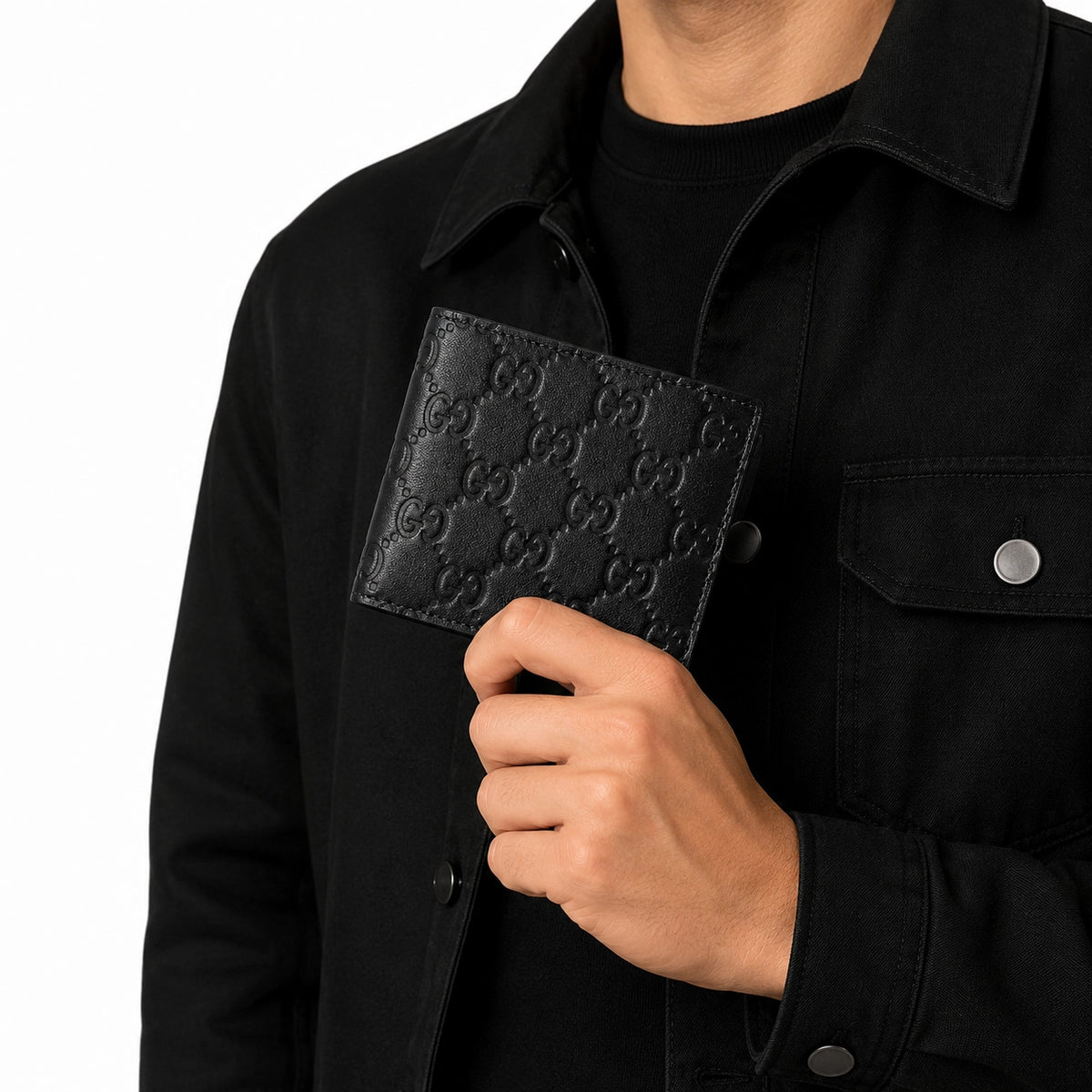 Gucci GG Emblem Card Case Black Leather Model 1