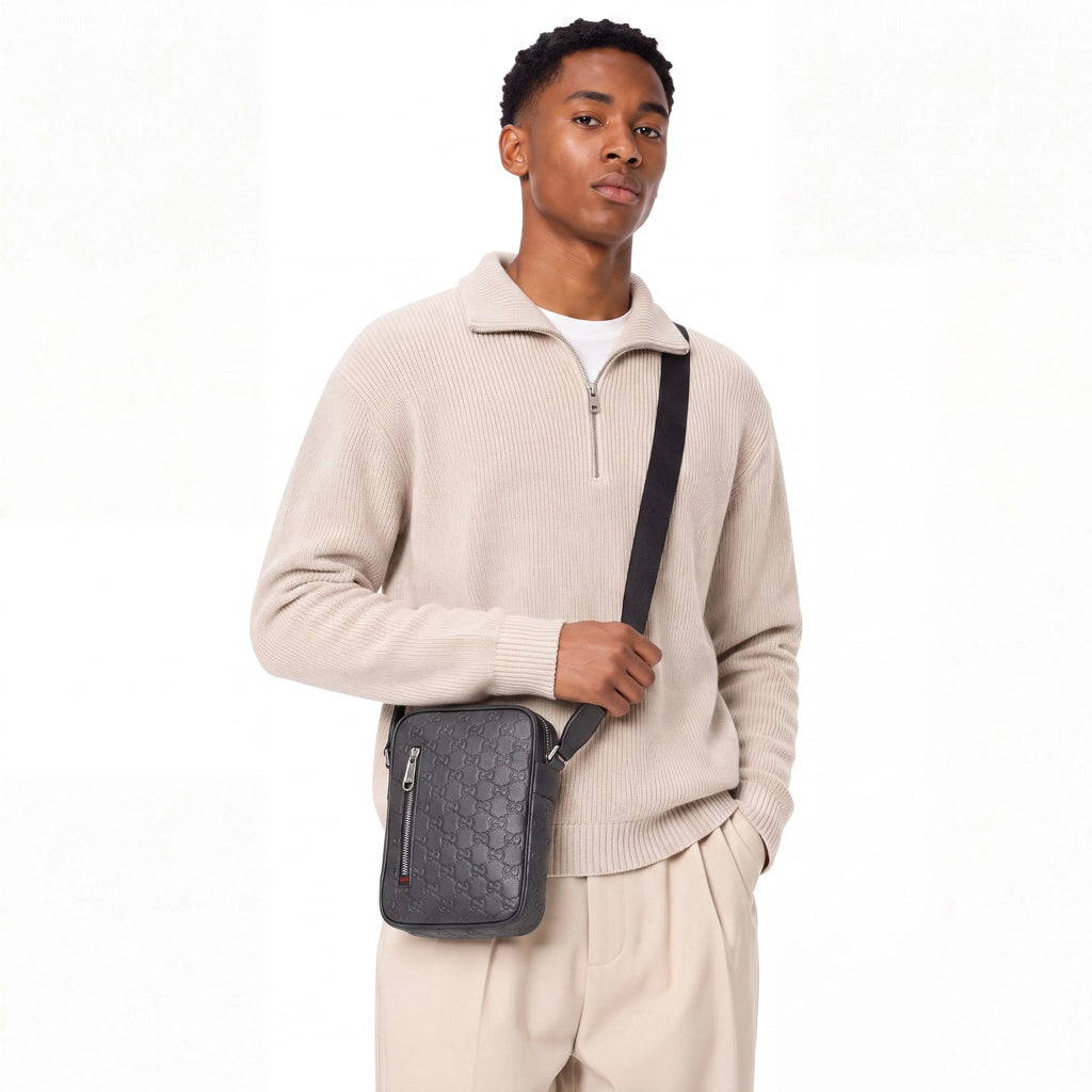 Gucci GG Emblem Vertical Crossbody Bag Grey