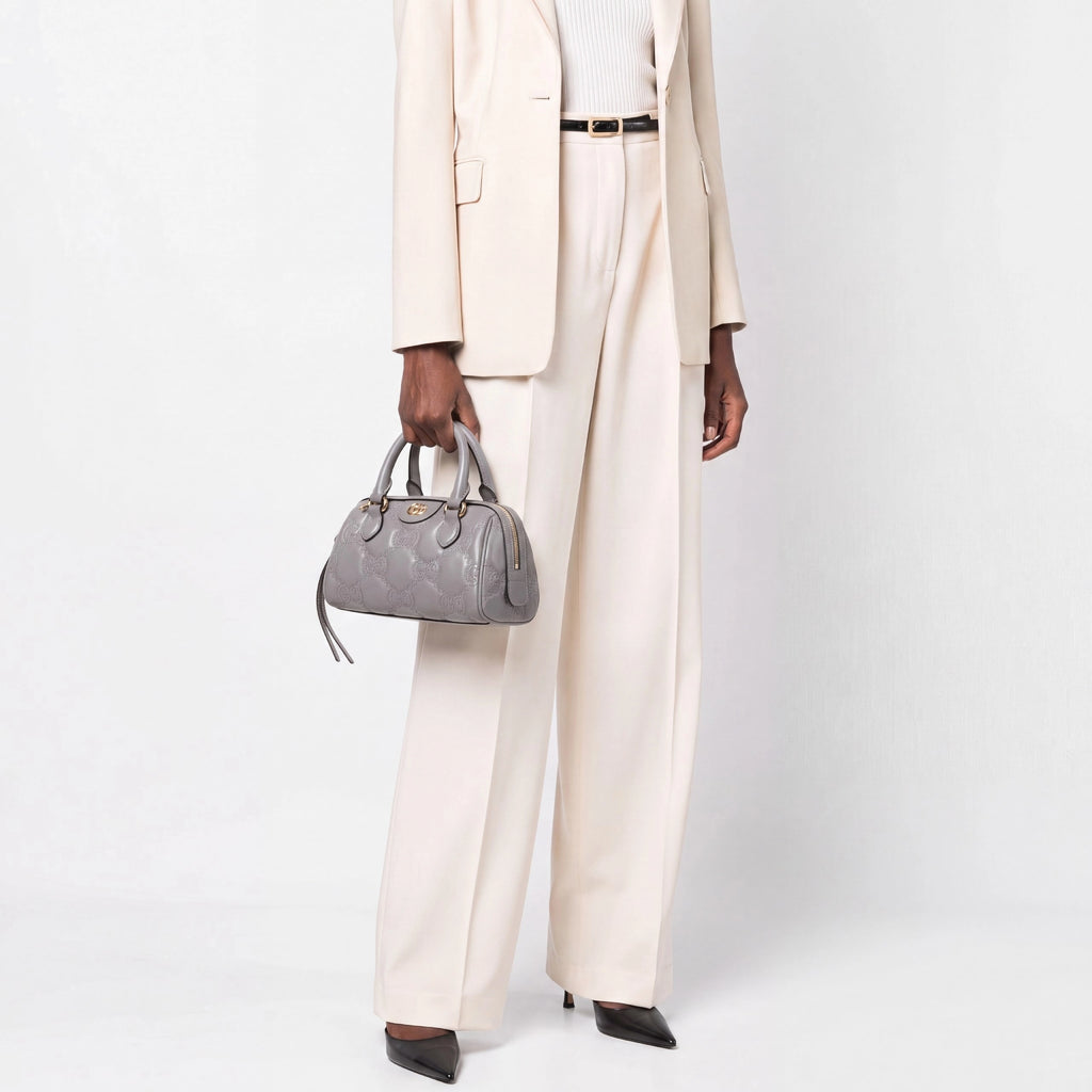 Gucci Grey Stitched Leather Matelassè Mini Bag