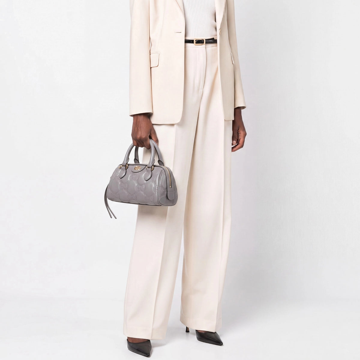 Gucci Grey Stitched Leather Matelassè Mini Bag