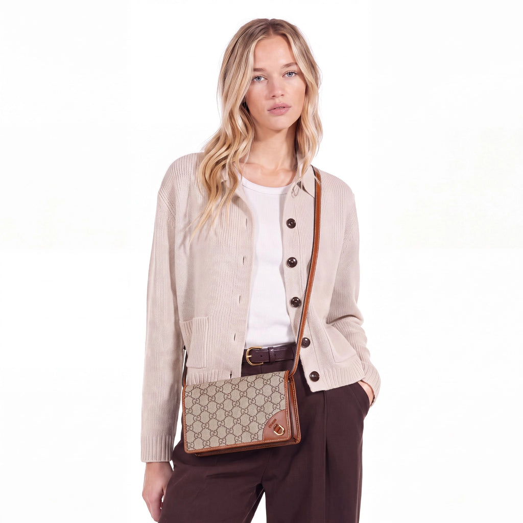 Gucci GG Emblem Wallet With Leather Strap Beige