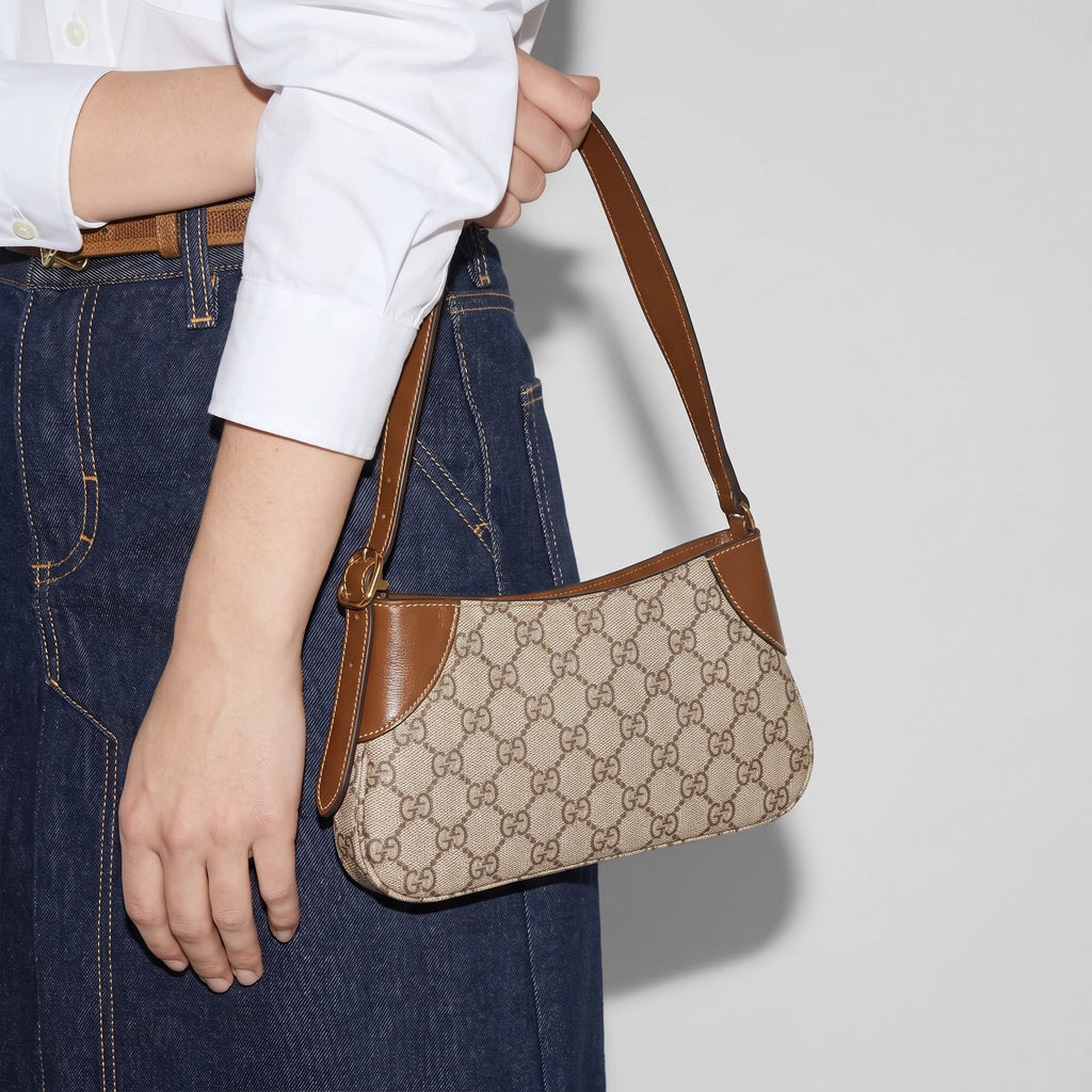 Gucci GG Emblem Small Shoulder Bag Beige Ebony GG Canvas