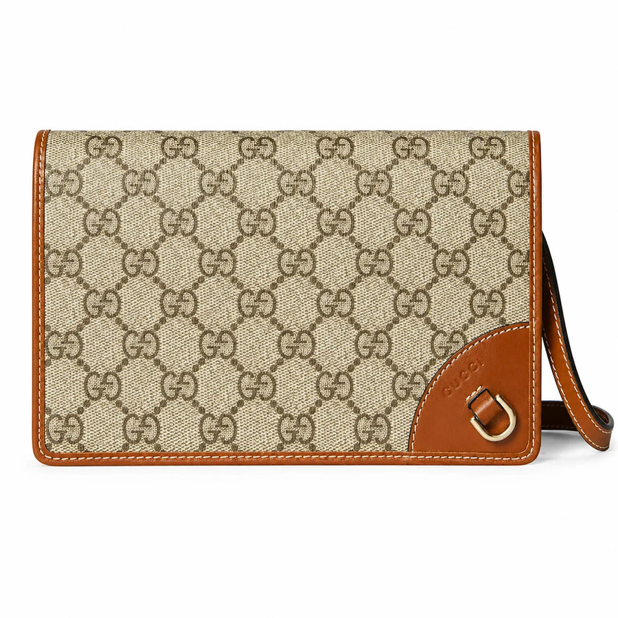 Gucci GG Emblem Wallet With Leather Strap Beige