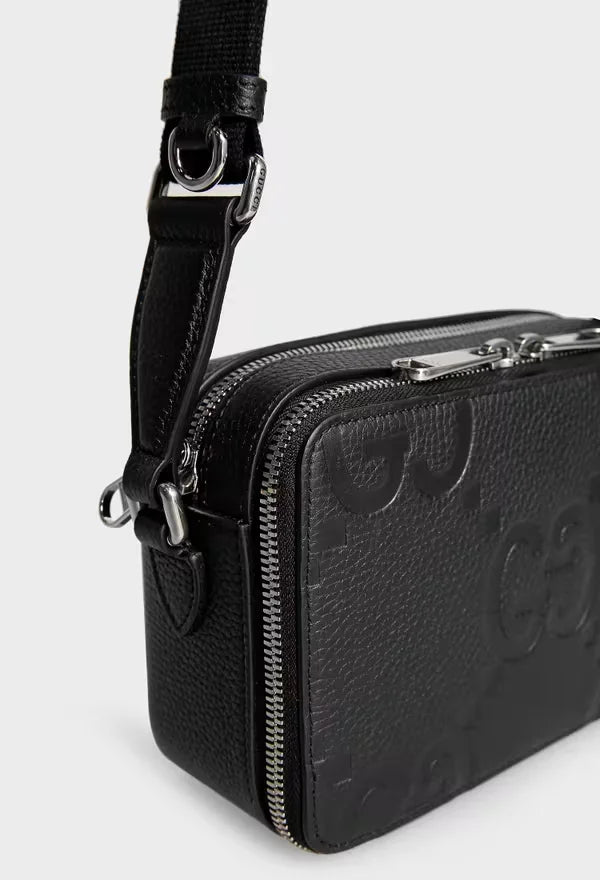 Gucci Jumbo GG Leather Small Crossbody Bag Black
