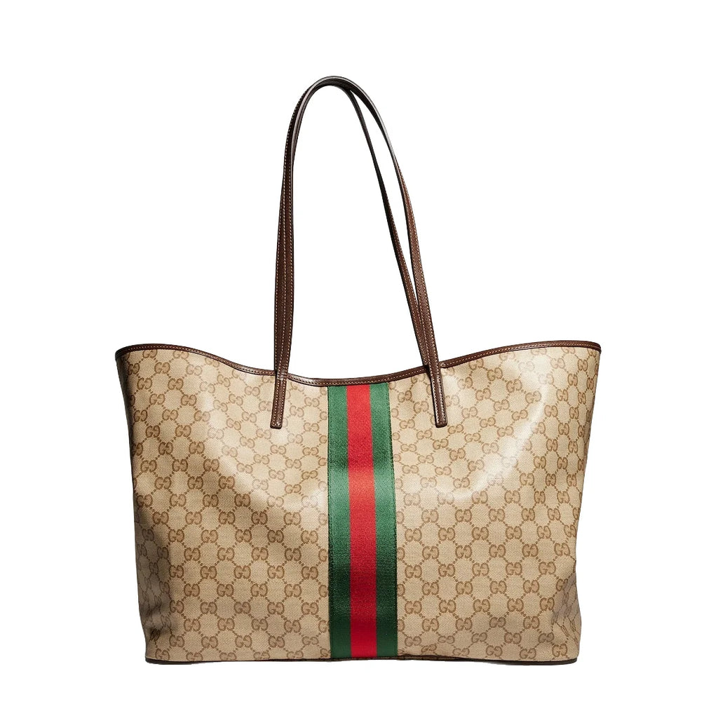Gucci Tribeca Large Tote Bag Beige Ebony GG Canvas