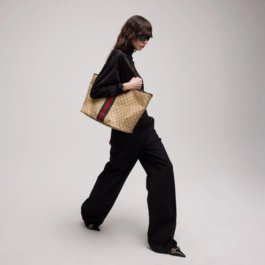 Gucci Tribeca Large Tote Bag Beige Ebony GG Canvas
