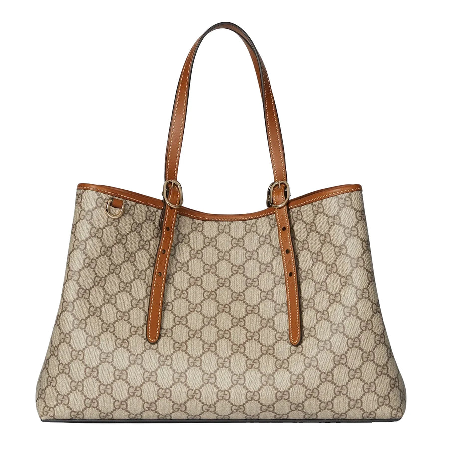 Gucci GG Emblem Large Tote Bag Beige Ebony GG