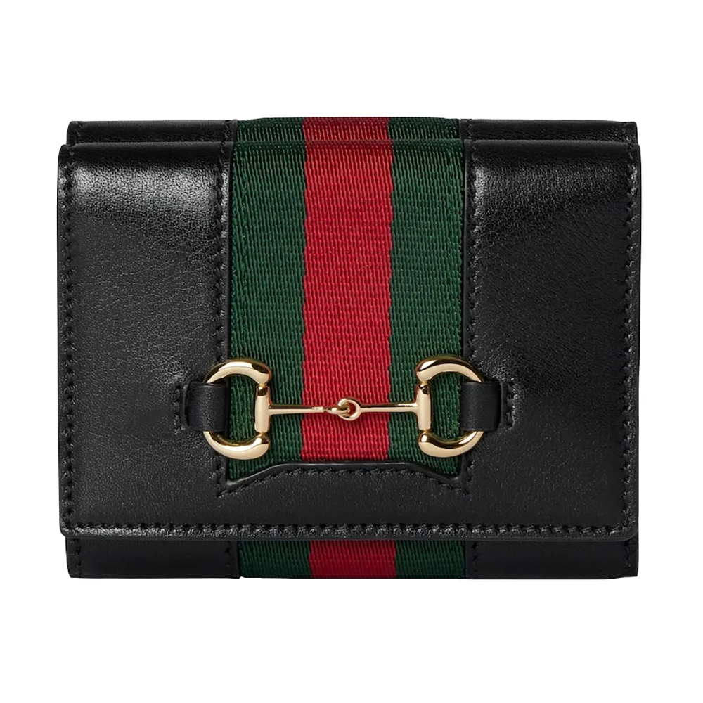 Gucci Horsebit Web Small Tri-Fold Wallet Black