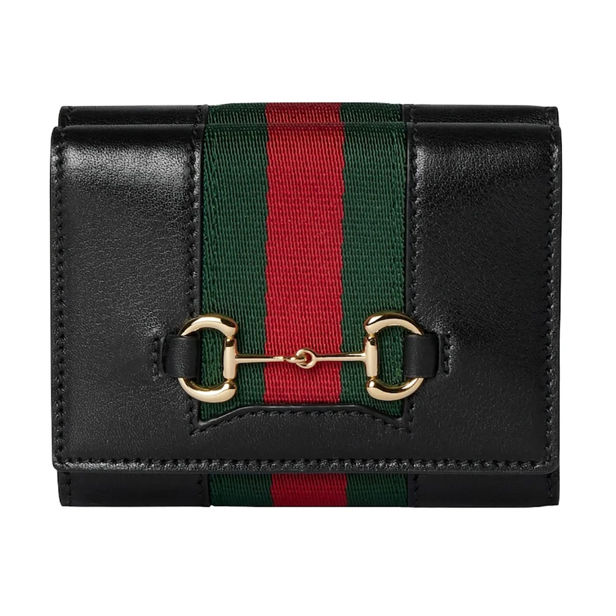 Gucci Horsebit Web Small Tri-Fold Wallet Black