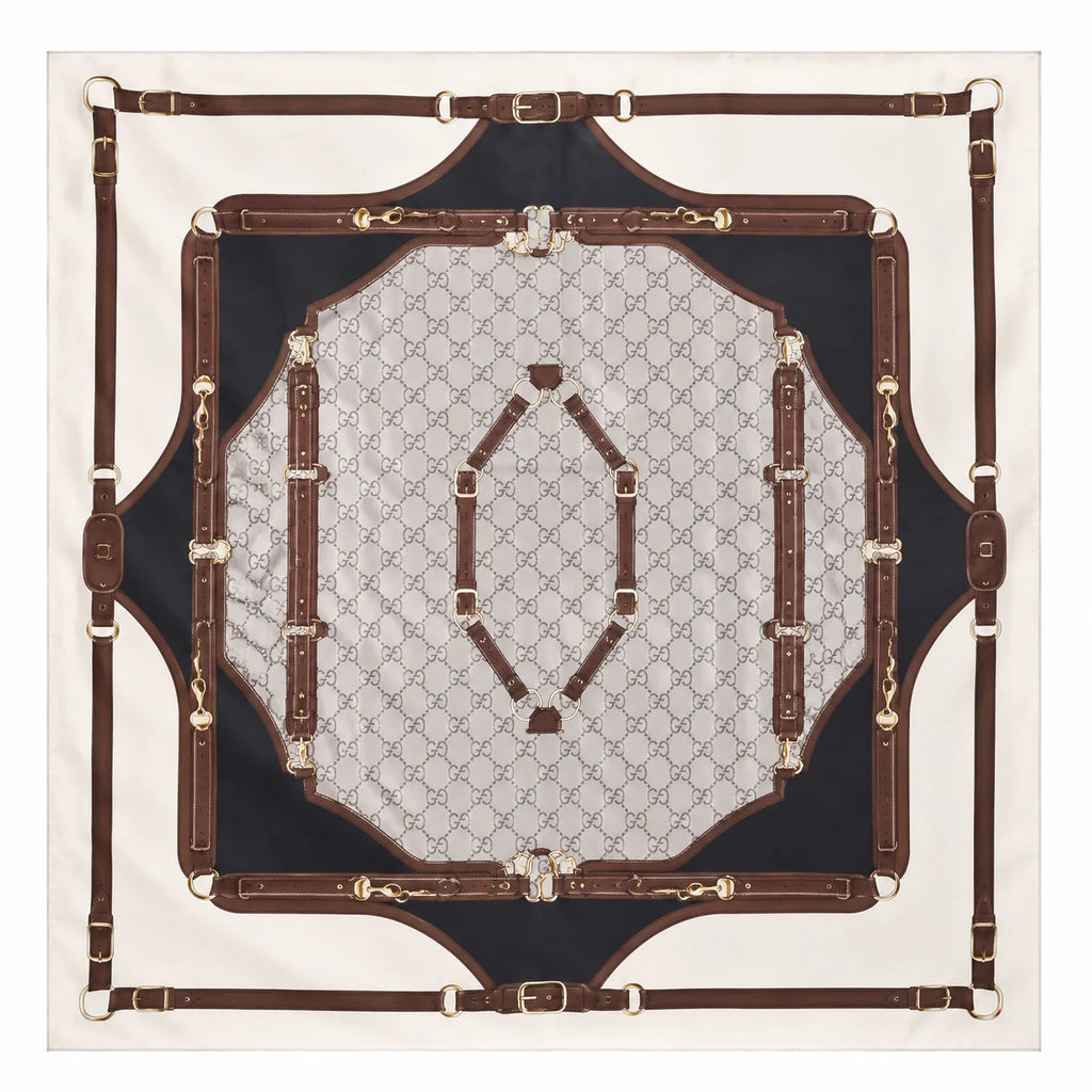 Gucci Equestrian Silk Carré Scarf White