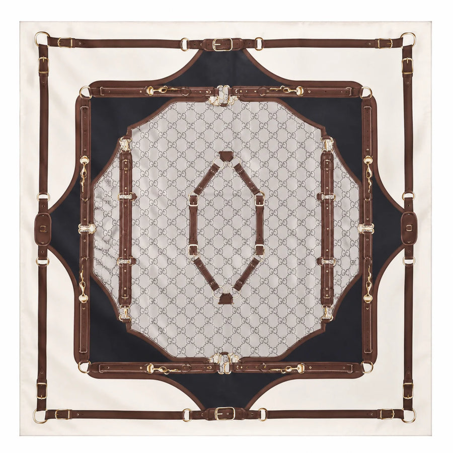 Gucci Equestrian Silk Carré Scarf White