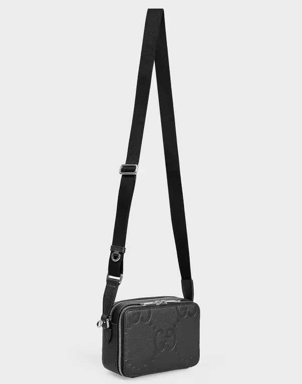 Gucci Jumbo GG Leather Small Crossbody Bag Black
