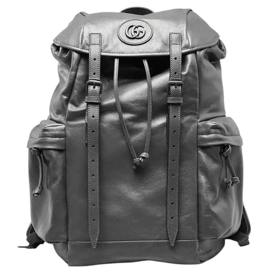 Gucci Grey Leather Tonal Double G Backpack Bag