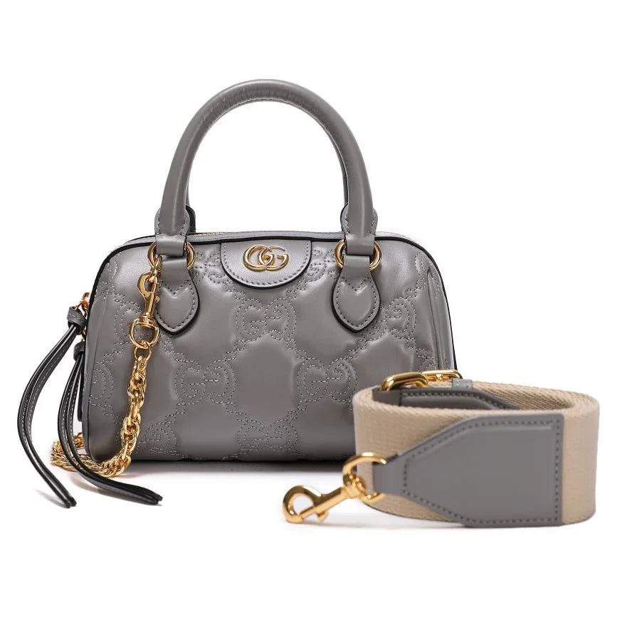 Gucci Grey Stitched Leather Matelassè Mini Bag
