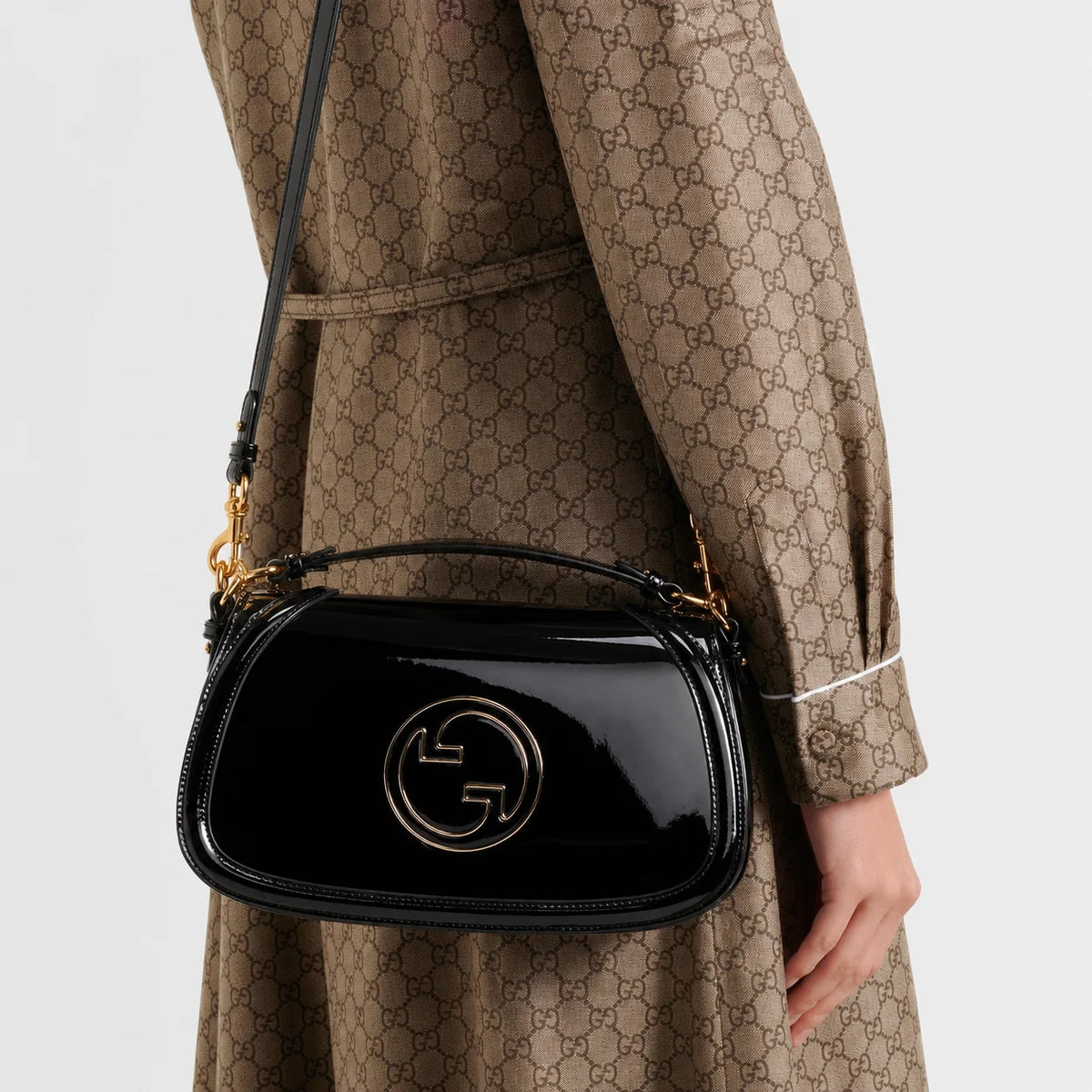 Gucci Blondie Patent Leather Shoulder Bag Black