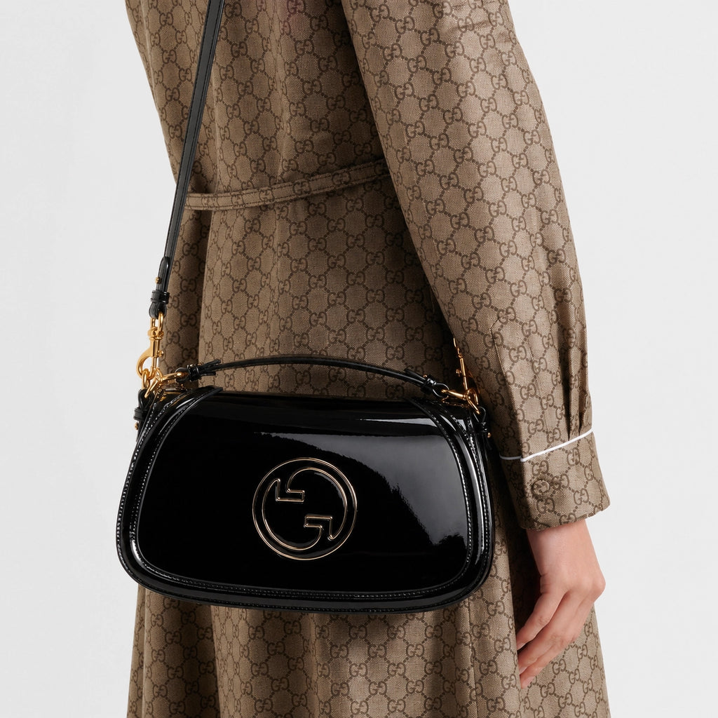 Gucci Blondie Patent Leather Shoulder Bag Black