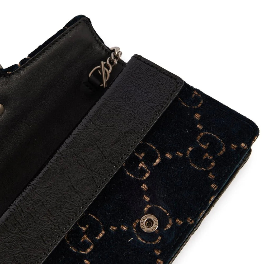 Gucci Velvet Crystal Monogram Chain Bag Blue