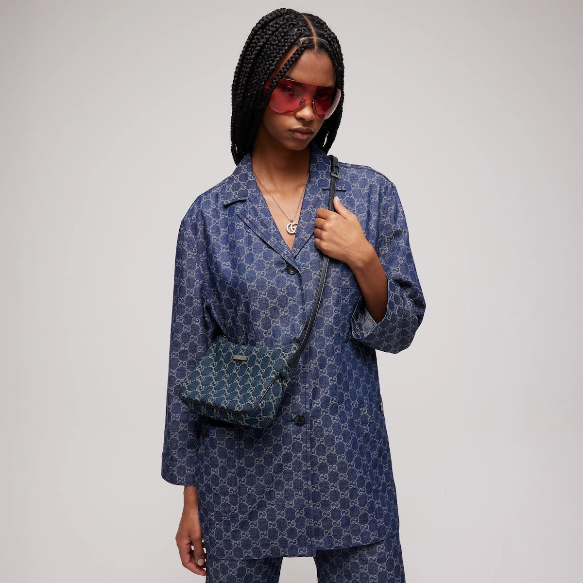 Gucci Lady Lunetta Small Shoulder Bag Blue